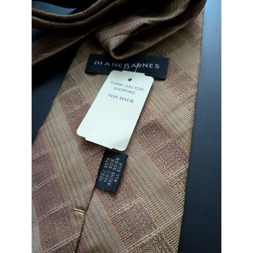 Jhane Barnes Tie Men's Golden Wheat Geometric 100%‎ Silk Necktie New NWT Italy